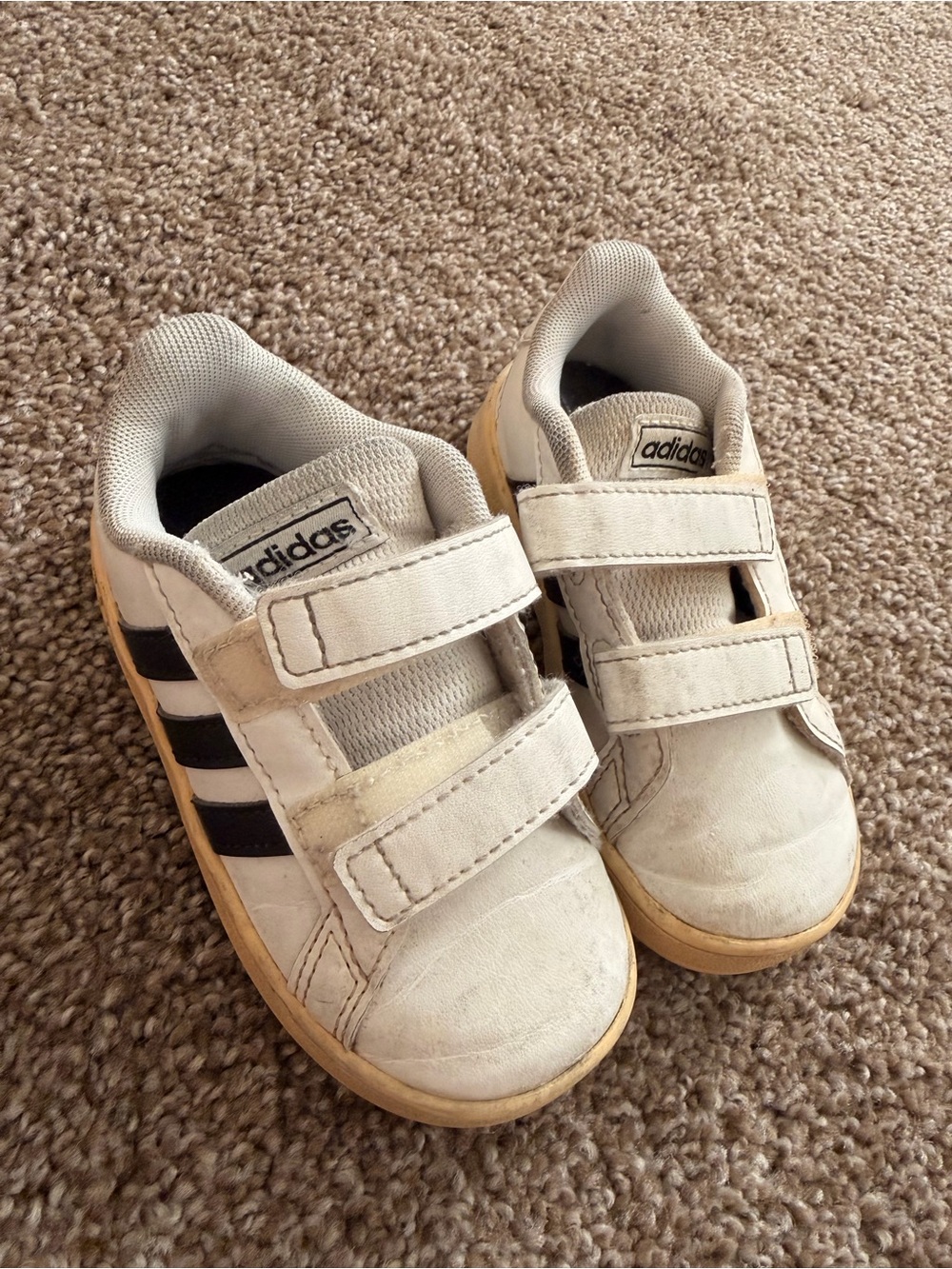 adidas Kids White and Black Velcro Sneakers